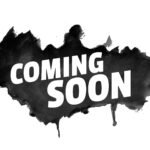 abstract grunge style coming soon background with black splatter