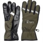 Premium Olive Green Tactical Winter Gloves – Leather Palm, Reflective Safety Strips & Zipper Cuff